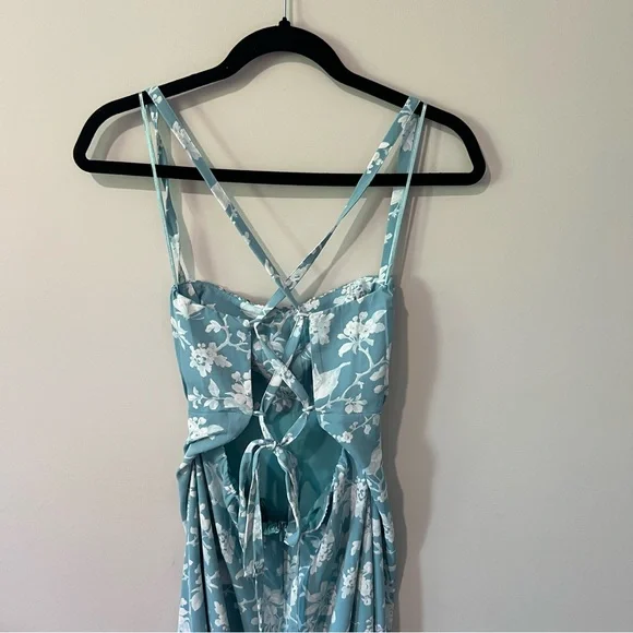 ABERCROMBIE BLUE FLORAL MILKMAID LACE BACK MIDI DRESS - Picture 8 of 13